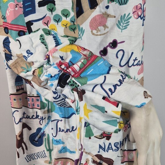 John Mark Womens  Retro American Cities 3/4 Sleeve Button Up Shirt  Size 2X 53 - Picture 5 of 14